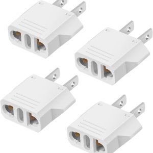 4 Pack European to US Plug Adapter, 220V to 110V Adapter Plug Converter, Travel Adapter European to American, Canada, Mexico, Type A, White