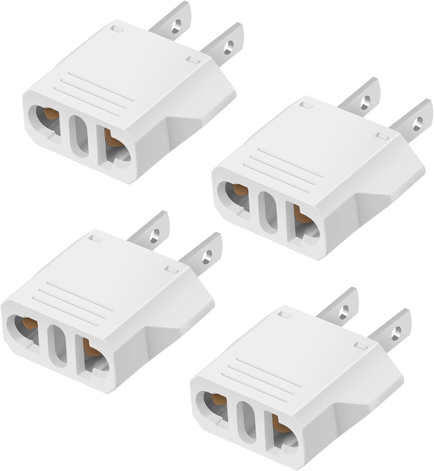 4 Pack European to US Plug Adapter, 220V to 110V Adapter Plug Converter, Travel Adapter European to American, Canada, Mexico, Type A, White